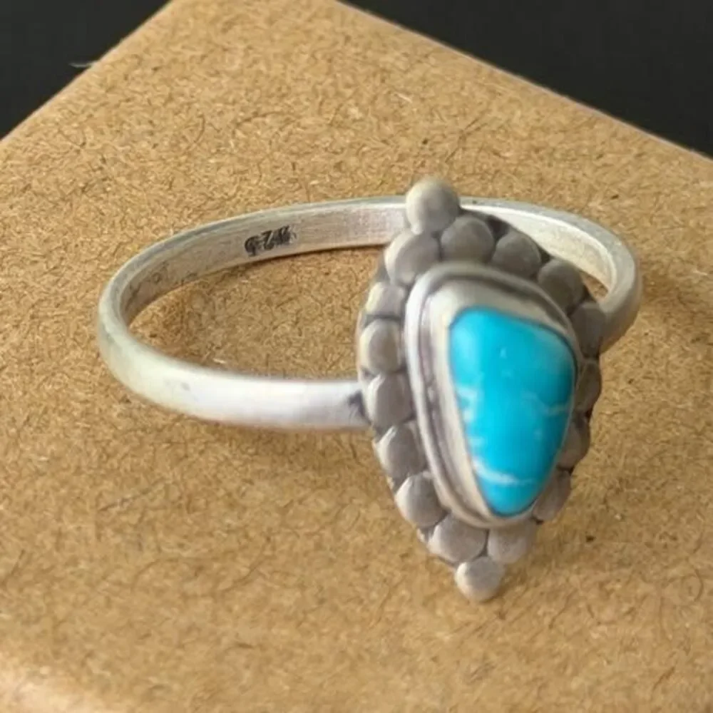 White Water Turquoise Sterling Silver Ring — Size 7